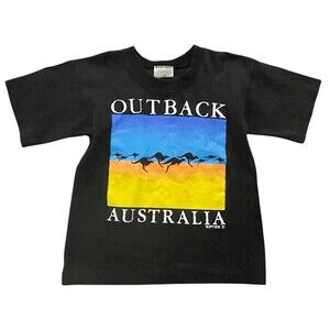 Boys TShirt Size 8 Black Short Sleeve Crewneck Outback Animals 90s VTG Australia